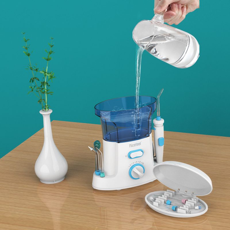 পারিবারিক ব্যবহারের জন্য 600ml অ্যাডজাস্টেবল ABS ওয়াটার ডেন্টাল ফ্লোসার ওরাল স্পা হোয়াইট ব্লু