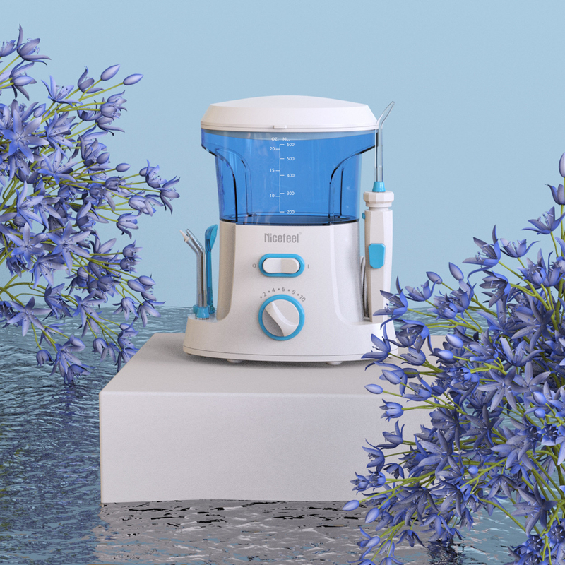 পারিবারিক ব্যবহারের জন্য 600ml অ্যাডজাস্টেবল ABS ওয়াটার ডেন্টাল ফ্লোসার ওরাল স্পা হোয়াইট ব্লু