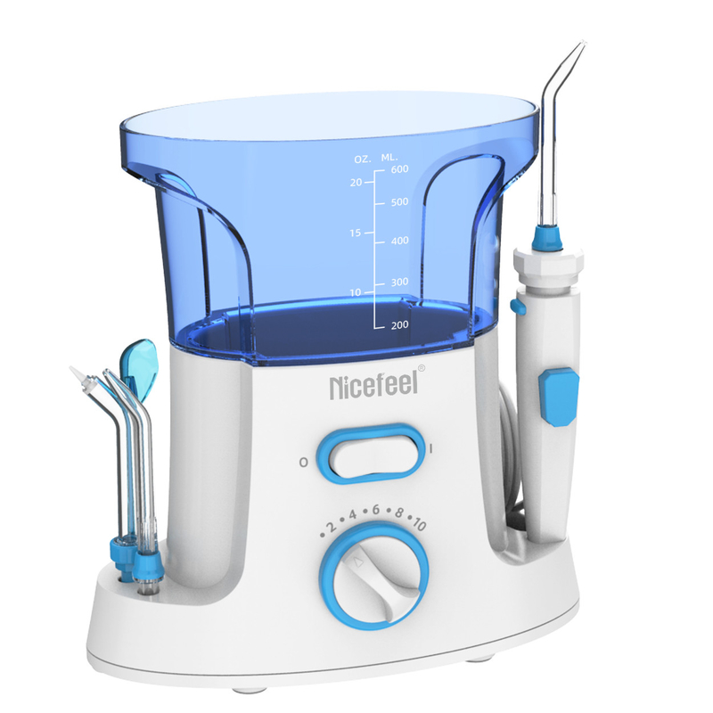পারিবারিক ব্যবহারের জন্য 600ml অ্যাডজাস্টেবল ABS ওয়াটার ডেন্টাল ফ্লোসার ওরাল স্পা হোয়াইট ব্লু