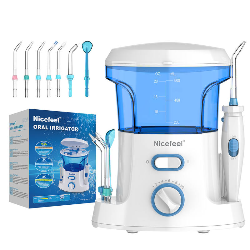 পারিবারিক ব্যবহারের জন্য 600ml অ্যাডজাস্টেবল ABS ওয়াটার ডেন্টাল ফ্লোসার ওরাল স্পা হোয়াইট ব্লু